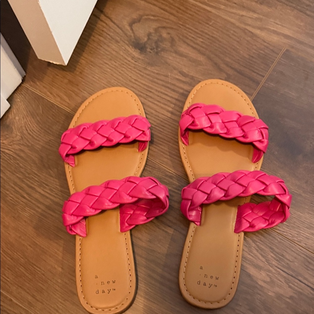a new day Hot Pink Braided Double-Strap Slide Sandals